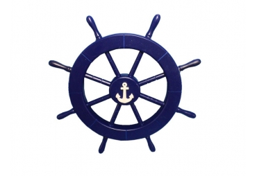 Rustic Dark Blue Decorative Ship Wheel with Anchor 18"