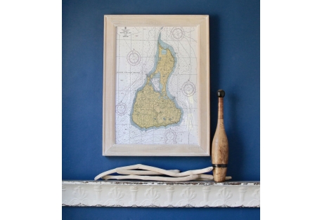 Vintage map of Block Island Nautical Chart in beautiful distressed wood frame