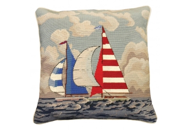 Saiboats Racing Needlepoint Pillow