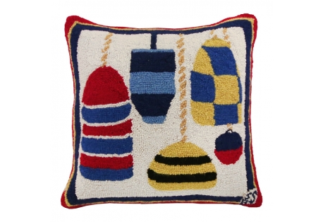  nautical floats and buoys hand hooked  100% wool pillow 