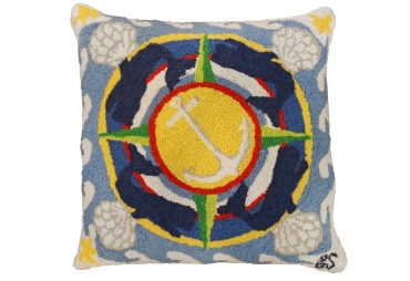 Anchor and Whales Hand Hooked Pillow