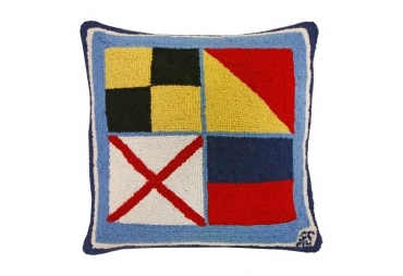 Nautical Signal Flags Hand Hooked Wool Pillow