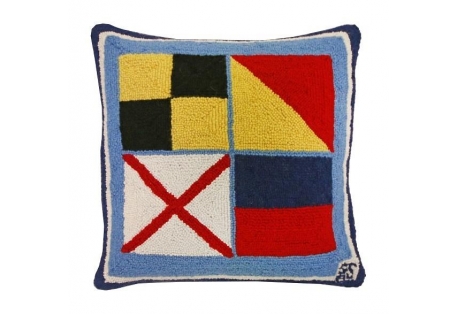 Hand hooked pillow nautical signal flags made from 100% wool  
