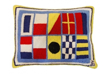 Nautical Flags Hand Hooked Throw Pillow