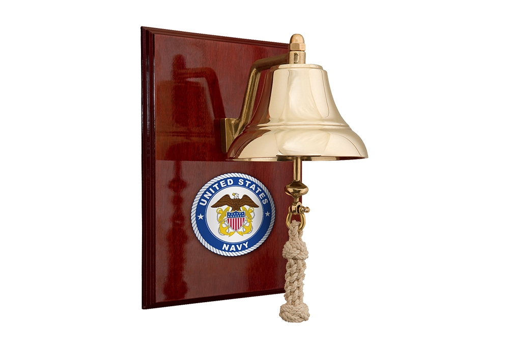 US Navy Ships Bell on the Wooden Plaque