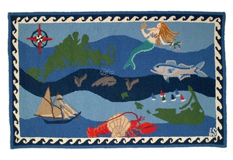 Nantucket Nautical Hooked Rug 100% wool face with cotton backing.