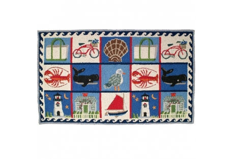 Nautical Quilt  100% Hooked Wool Rug