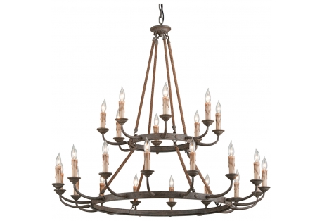 Hand worked iron and rope chandelier bronze finish  
