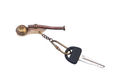 Antique Brass Bosun Whistle Key Chain 5"