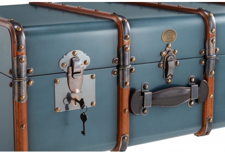  Petrol finish stateroom travel trunk antique table 