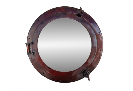 Antique Finish Iron Ship's Porthole Mirror 21"