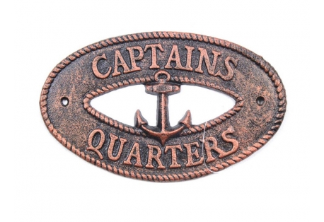 Rustic Copper Cast Iron Captains Quarters with Anchor Sign 8"