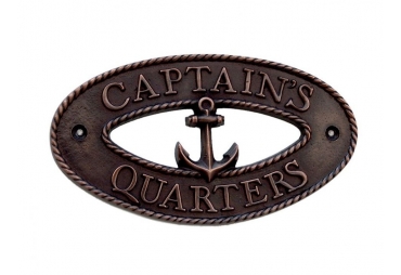 Antique Copper Captain's Quarters Sign 9"