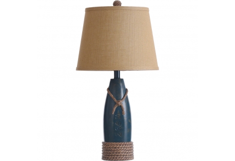 Table Lamp - Sea Blue Finish - Cream Hardback Canvas Shade