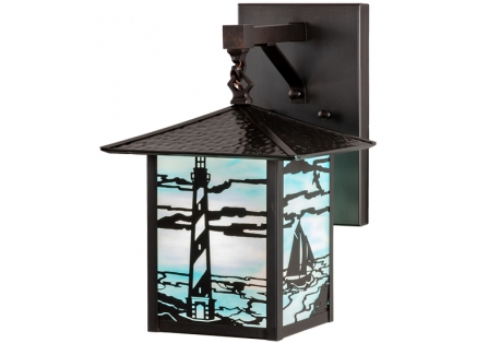 Sailing enthusiasts will enjoy this wall sconce which features a Lighthouse and Sailboat at sea custom made in USA by Meyda Tiffany Lighting 