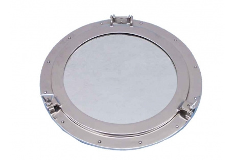 This boat porthole has a sturdy, heavy and authentic appearance, and is made of chrome and glass which can easily be hung to grace any nautical theme wall. 