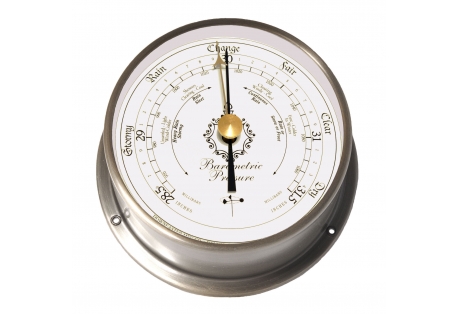 This high quality barometer in a beautiful hand polished  6" brushed nickel case, can be mounted directly on a wall, a wooden plaque, or on a mantle stand