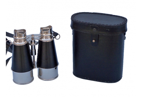 Captains Chrome Binoculars with Leather Case 6"