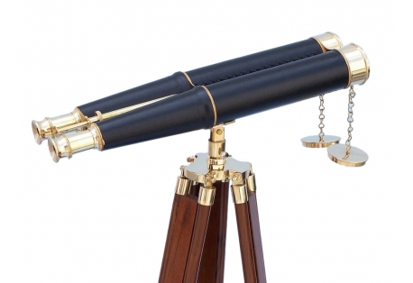 Floor Standing Admiral's Chrome Binoculars 62", complete with a rare and expensive shisham hand-painted black wood tripod 