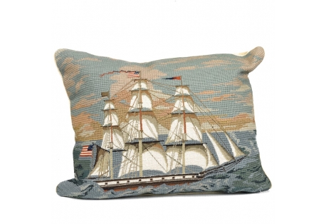 Excellent detail and sailing colors make this pillow a must for all Americana collectors. A striking vessel at full mast tall ship 