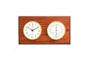Clock and Thermometer with Hygrometer on Oak Wood with Brass Bezel.
