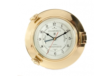 Brass Porthole Tide & Time Clock with Beveled Glass.