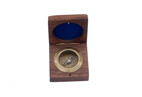 Antique Brass Desk Compass with Rosewood Box 3"