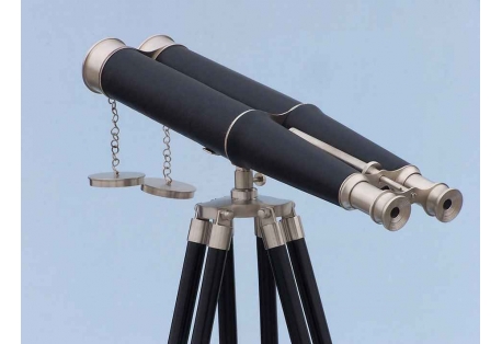 Floor Standing Admiral's Chrome Binoculars 62", complete with a rare and expensive shisham hand-painted black wood tripod 