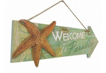 Wooden Arrow Welcome to Paradise Starfish Beach Sign 16"