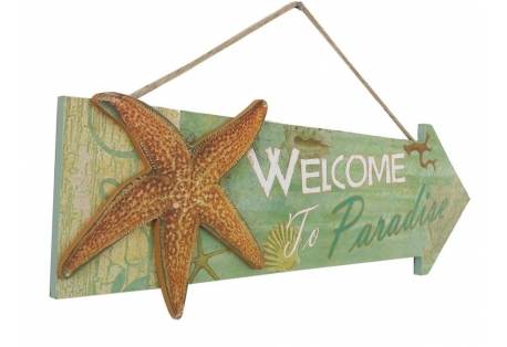 Wooden Arrow Welcome to Paradise Starfish Beach Sign 16"