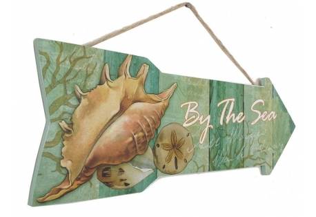 Wooden Arrow By The Sea Shell Beach Sign 16"