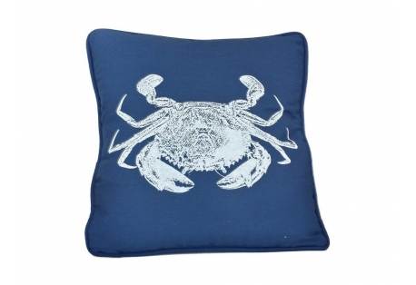 Navy Blue and White Crab Pillow 16"