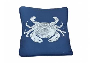 Navy Blue and White Crab Pillow 16"