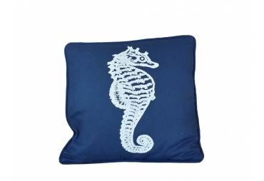 Navy Blue and White Seahorse Pillow 16"