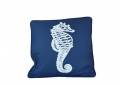 Navy Blue and White Seahorse Pillow 16"