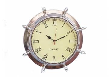 Chrome Ship Wheel Clock 15"
