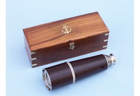 Admiral's Brass - Leather Spyglass Telescope 32" w/ Rosewood Box
