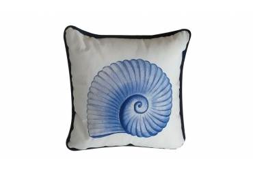 Blue and White Nautilus Decorative Throw Pillow 10"