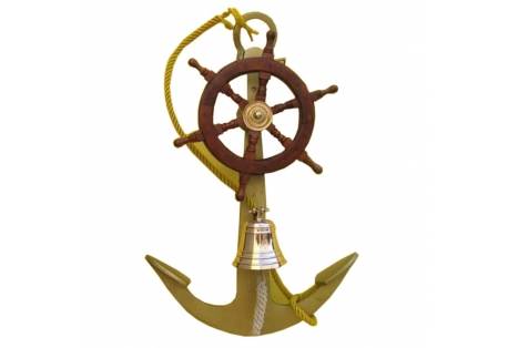 Aluminum Anchor with Ship Wheel and Bell 24"