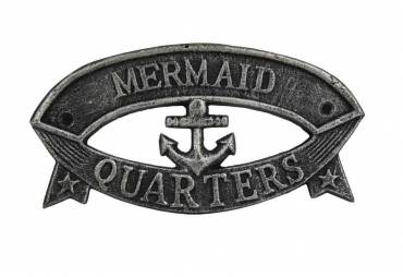 Antique Silver Cast Iron Mermaid Quarters Sign 9"