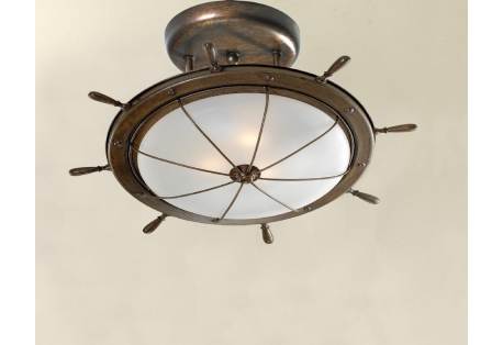 For those nautically inclined semi-flush ceiling fixture, with its prominent ship's wheel motif, is the perfect addition to any room in the house.