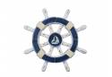 Rustic Blue And White Decorative Ship Wheel With Sailboat 12"
