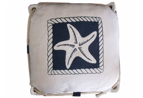 White Starfish Decorative Nautical Pillow with Rope 15"