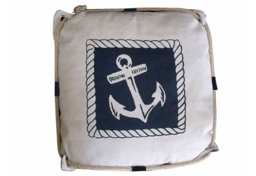 Navy Blue and White Anchor Decorative Nautical Pillow with Rope 15"
