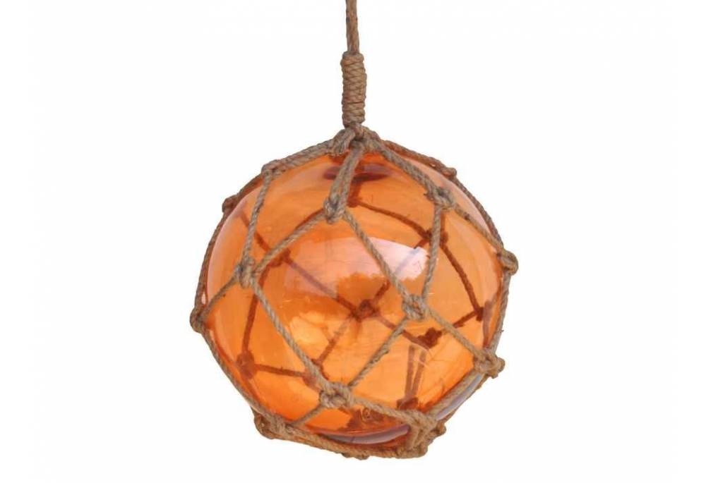 Orange Japanese Glass Ball Fishing Float With Brown Netting Decoration 12  - GoNautical