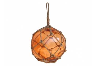Orange Japanese Glass Ball Fishing Float With Brown Netting Decoration 12"