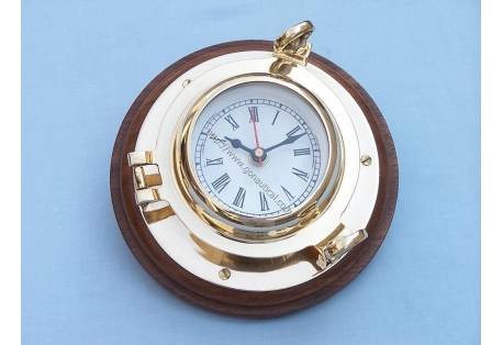 Brass Porthole Clock 7"