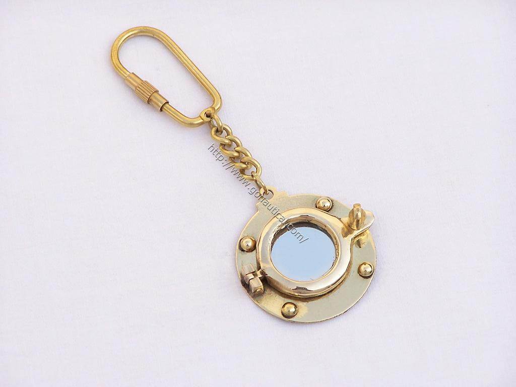 Hampton Nautical K-239-AN Brass Porthole 5-Nautical Key Chain-Antique Mirror Keychain