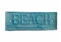 Light Blue Whitewashed Cast Iron Beach Sign 10"