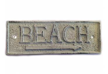 Whitewashed Cast Iron Beach Sign 10"
